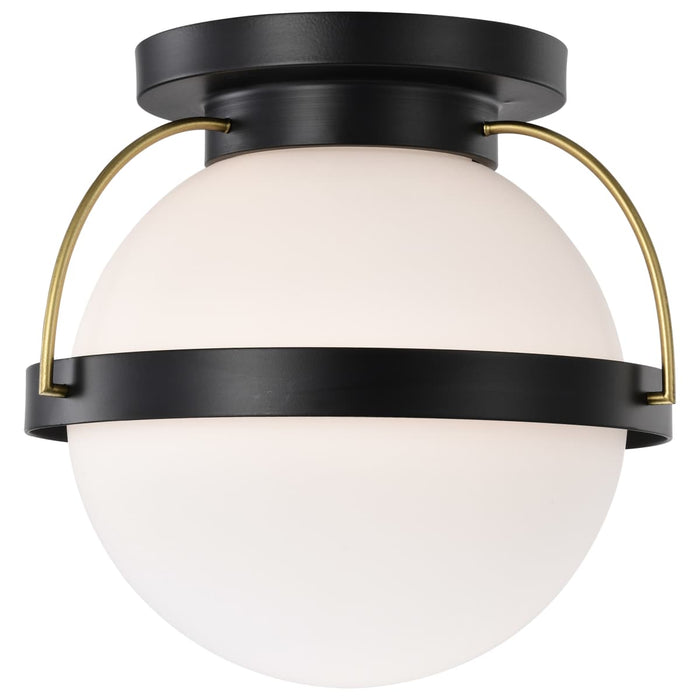 Flush Mount Nuvo 60-7771 Lakeshore 1 Light Medium Flush - Matte Black & Natural Brass Finish - White Opal Glass Nuvo