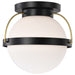 Flush Mount Nuvo 60-7771 Lakeshore 1 Light Medium Flush - Matte Black & Natural Brass Finish - White Opal Glass Nuvo