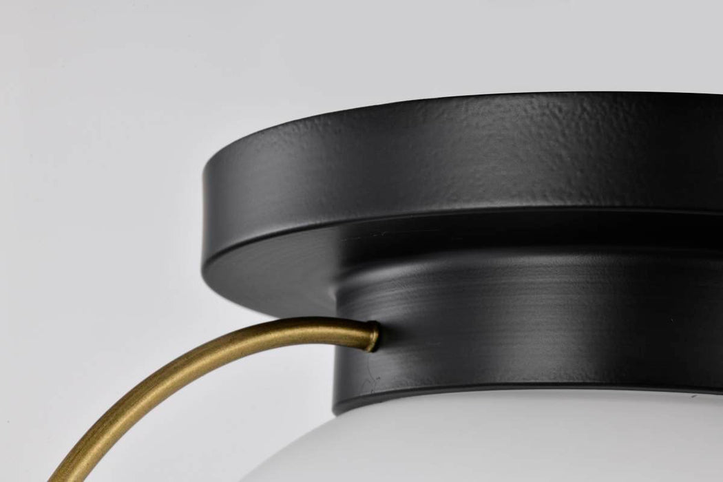 Flush Mount Nuvo 60-7771 Lakeshore 1 Light Medium Flush - Matte Black & Natural Brass Finish - White Opal Glass Nuvo