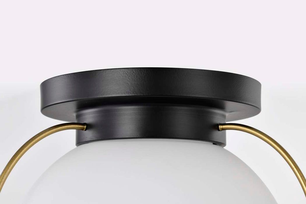 Flush Mount Nuvo 60-7771 Lakeshore 1 Light Medium Flush - Matte Black & Natural Brass Finish - White Opal Glass Nuvo