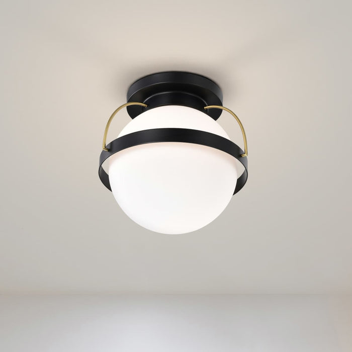 Flush Mount Nuvo 60-7771 Lakeshore 1 Light Medium Flush - Matte Black & Natural Brass Finish - White Opal Glass Nuvo