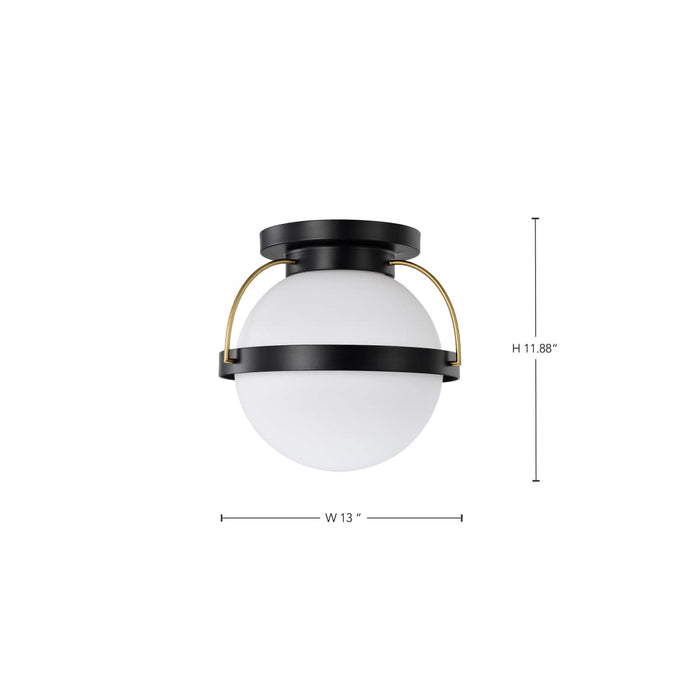 Flush Mount Nuvo 60-7771 Lakeshore 1 Light Medium Flush - Matte Black & Natural Brass Finish - White Opal Glass Nuvo