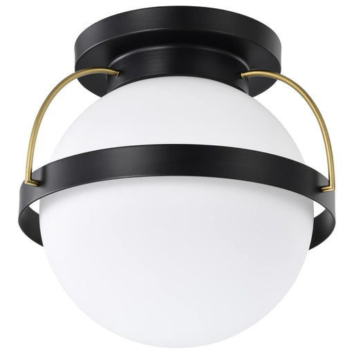 Flush Mount Nuvo 60-7771 Lakeshore 1 Light Medium Flush - Matte Black & Natural Brass Finish - White Opal Glass Nuvo