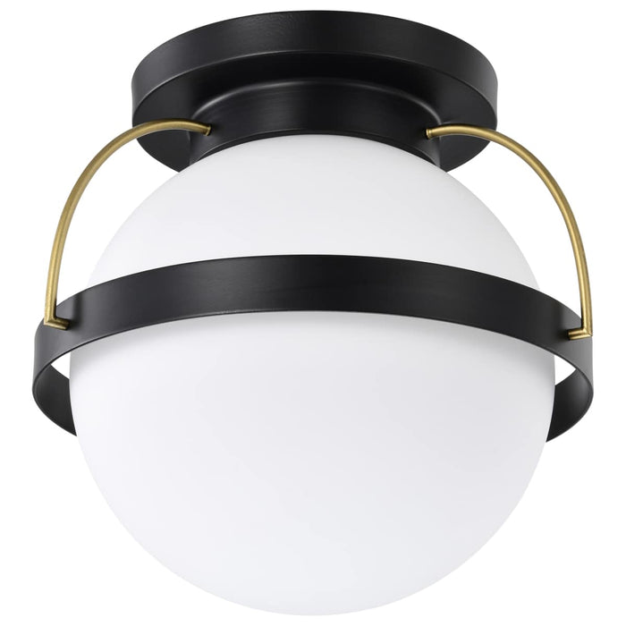 Flush Mount Nuvo 60-7771 Lakeshore 1 Light Medium Flush - Matte Black & Natural Brass Finish - White Opal Glass Nuvo