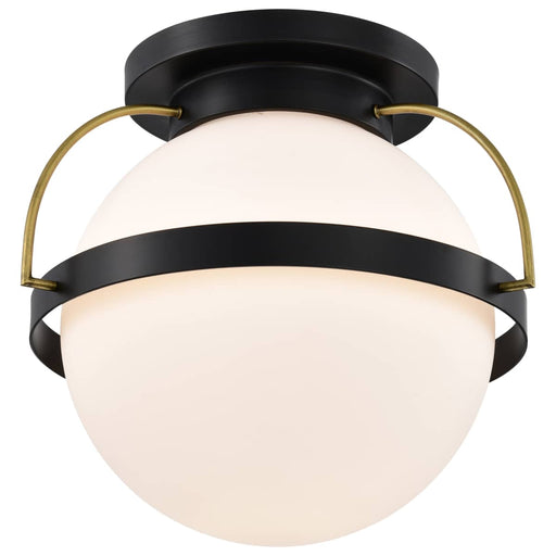 Flush Mount Nuvo 60-7772 Lakeshore 1 Light Large Flush - Matte Black & Natural Brass Finish - White Opal Glass Nuvo
