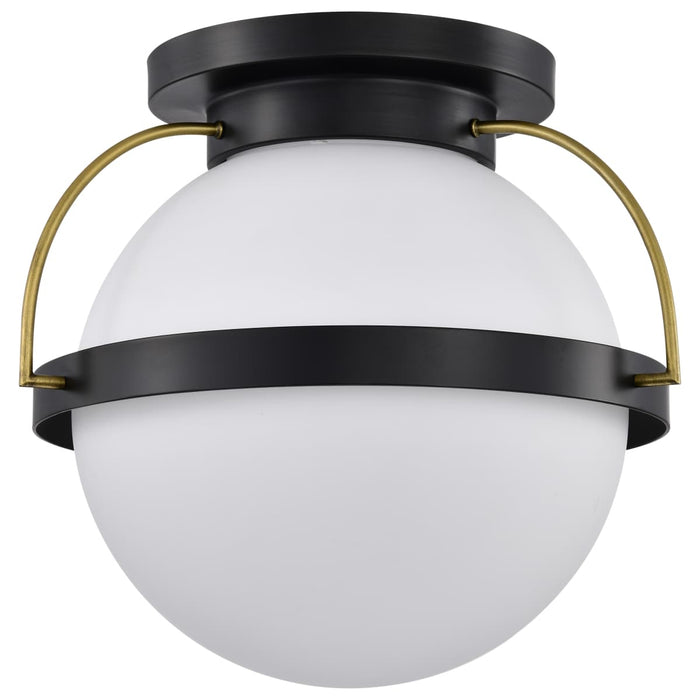 Flush Mount Nuvo 60-7772 Lakeshore 1 Light Large Flush - Matte Black & Natural Brass Finish - White Opal Glass Nuvo
