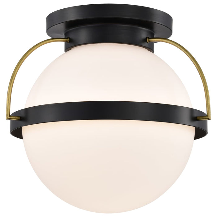Flush Mount Nuvo 60-7772 Lakeshore 1 Light Large Flush - Matte Black & Natural Brass Finish - White Opal Glass Nuvo