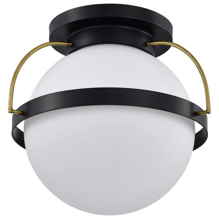 Flush Mount Nuvo 60-7772 Lakeshore 1 Light Large Flush - Matte Black & Natural Brass Finish - White Opal Glass Nuvo