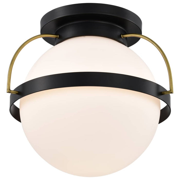 Flush Mount Nuvo 60-7772 Lakeshore 1 Light Large Flush - Matte Black & Natural Brass Finish - White Opal Glass Nuvo