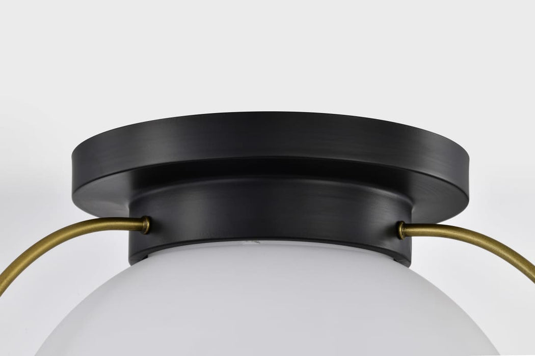 Flush Mount Nuvo 60-7772 Lakeshore 1 Light Large Flush - Matte Black & Natural Brass Finish - White Opal Glass Nuvo