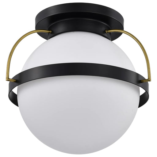 Flush Mount Nuvo 60-7772 Lakeshore 1 Light Large Flush - Matte Black & Natural Brass Finish - White Opal Glass Nuvo