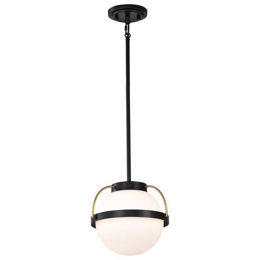 Pendant Nuvo 60-7773 Lakeshore 1 Light Small Pendant - Matte Black & Natural Brass Finish - White Opal Glass Nuvo