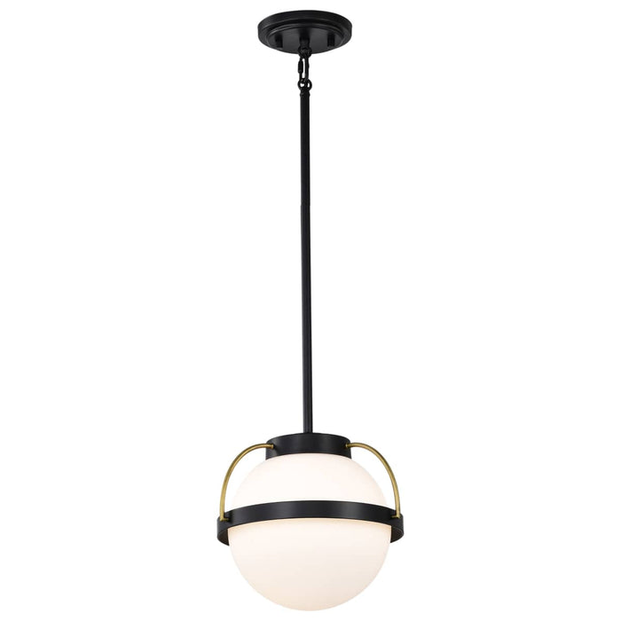 Pendant Nuvo 60-7773 Lakeshore 1 Light Small Pendant - Matte Black & Natural Brass Finish - White Opal Glass Nuvo