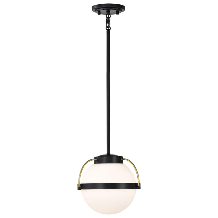 Pendant Nuvo 60-7773 Lakeshore 1 Light Small Pendant - Matte Black & Natural Brass Finish - White Opal Glass Nuvo