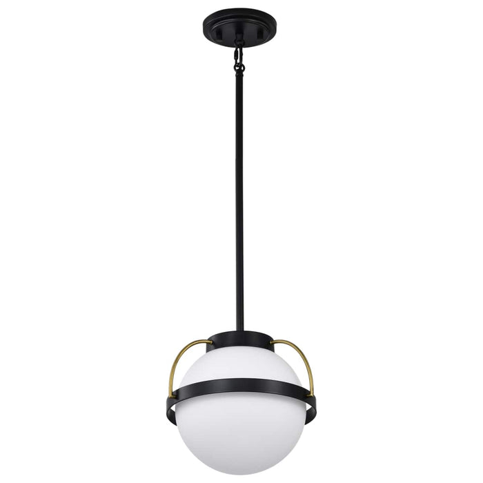 Pendant Nuvo 60-7773 Lakeshore 1 Light Small Pendant - Matte Black & Natural Brass Finish - White Opal Glass Nuvo