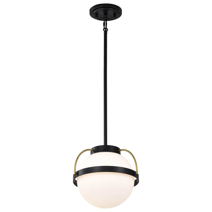 Pendant Nuvo 60-7773 Lakeshore 1 Light Small Pendant - Matte Black & Natural Brass Finish - White Opal Glass Nuvo