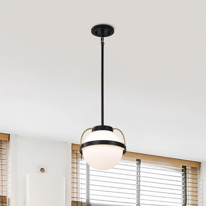 Pendant Nuvo 60-7773 Lakeshore 1 Light Small Pendant - Matte Black & Natural Brass Finish - White Opal Glass Nuvo