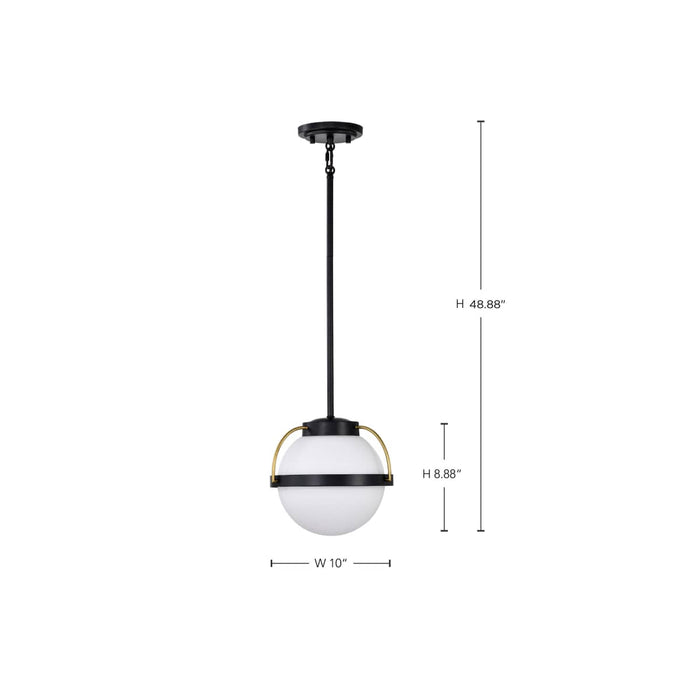 Pendant Nuvo 60-7773 Lakeshore 1 Light Small Pendant - Matte Black & Natural Brass Finish - White Opal Glass Nuvo
