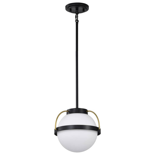 Pendant Nuvo 60-7773 Lakeshore 1 Light Small Pendant - Matte Black & Natural Brass Finish - White Opal Glass Nuvo