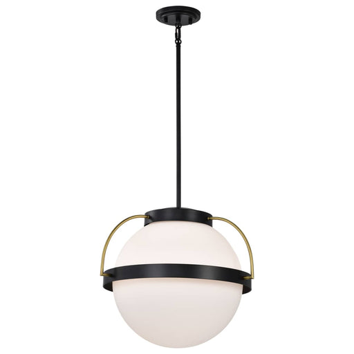 Pendant Nuvo 60-7774 Lakeshore 1 Light Medium Pendant - Matte Black & Natural Brass Finish - White Opal Glass Nuvo