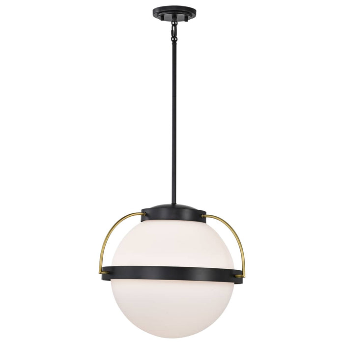 Pendant Nuvo 60-7774 Lakeshore 1 Light Medium Pendant - Matte Black & Natural Brass Finish - White Opal Glass Nuvo