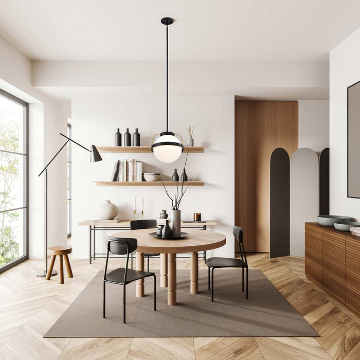 Pendant Nuvo 60-7774 Lakeshore 1 Light Medium Pendant - Matte Black & Natural Brass Finish - White Opal Glass Nuvo