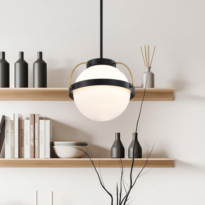 Pendant Nuvo 60-7774 Lakeshore 1 Light Medium Pendant - Matte Black & Natural Brass Finish - White Opal Glass Nuvo