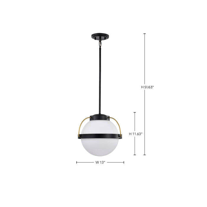 Pendant Nuvo 60-7774 Lakeshore 1 Light Medium Pendant - Matte Black & Natural Brass Finish - White Opal Glass Nuvo