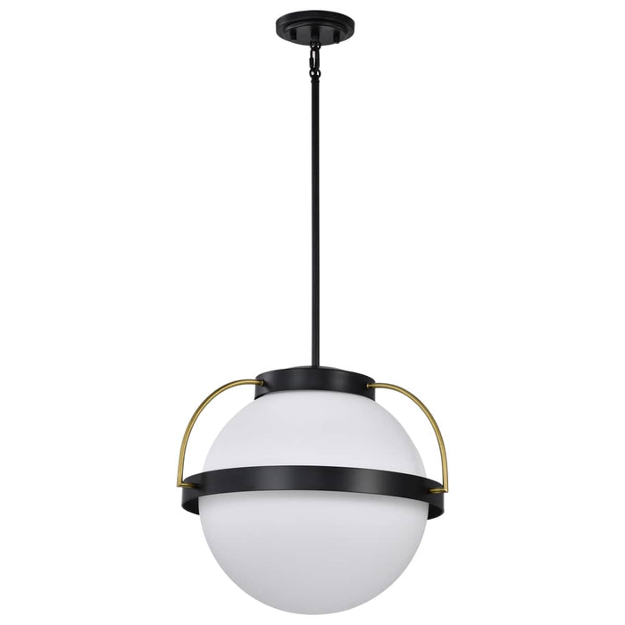 Pendant Nuvo 60-7774 Lakeshore 1 Light Medium Pendant - Matte Black & Natural Brass Finish - White Opal Glass Nuvo