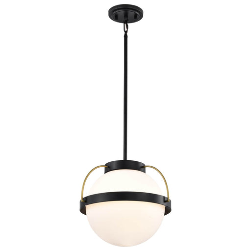 Pendant Nuvo 60-7775 Lakeshore 1 Light Large Pendant - Matte Black & Natural Brass Finish - White Opal Glass Nuvo