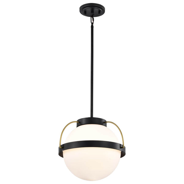 Pendant Nuvo 60-7775 Lakeshore 1 Light Large Pendant - Matte Black & Natural Brass Finish - White Opal Glass Nuvo