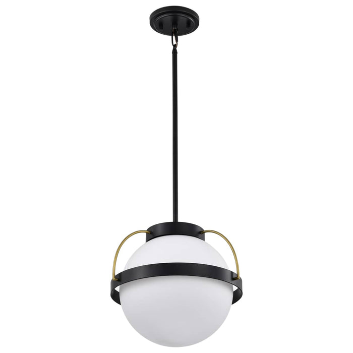 Pendant Nuvo 60-7775 Lakeshore 1 Light Large Pendant - Matte Black & Natural Brass Finish - White Opal Glass Nuvo