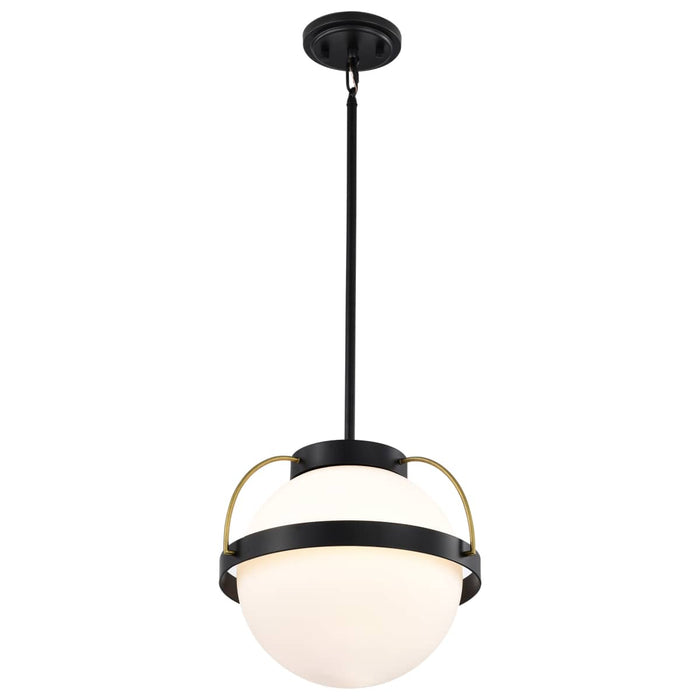 Pendant Nuvo 60-7775 Lakeshore 1 Light Large Pendant - Matte Black & Natural Brass Finish - White Opal Glass Nuvo