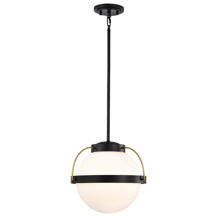 Pendant Nuvo 60-7775 Lakeshore 1 Light Large Pendant - Matte Black & Natural Brass Finish - White Opal Glass Nuvo