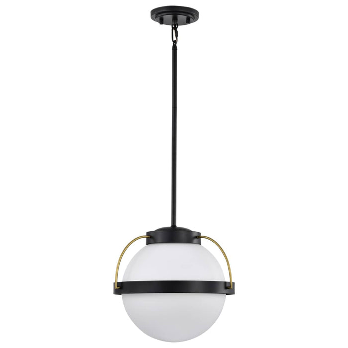Pendant Nuvo 60-7775 Lakeshore 1 Light Large Pendant - Matte Black & Natural Brass Finish - White Opal Glass Nuvo