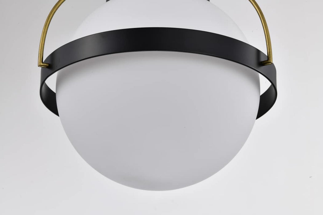 Pendant Nuvo 60-7775 Lakeshore 1 Light Large Pendant - Matte Black & Natural Brass Finish - White Opal Glass Nuvo