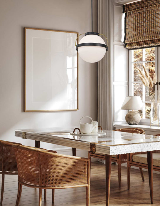 Pendant Nuvo 60-7775 Lakeshore 1 Light Large Pendant - Matte Black & Natural Brass Finish - White Opal Glass Nuvo