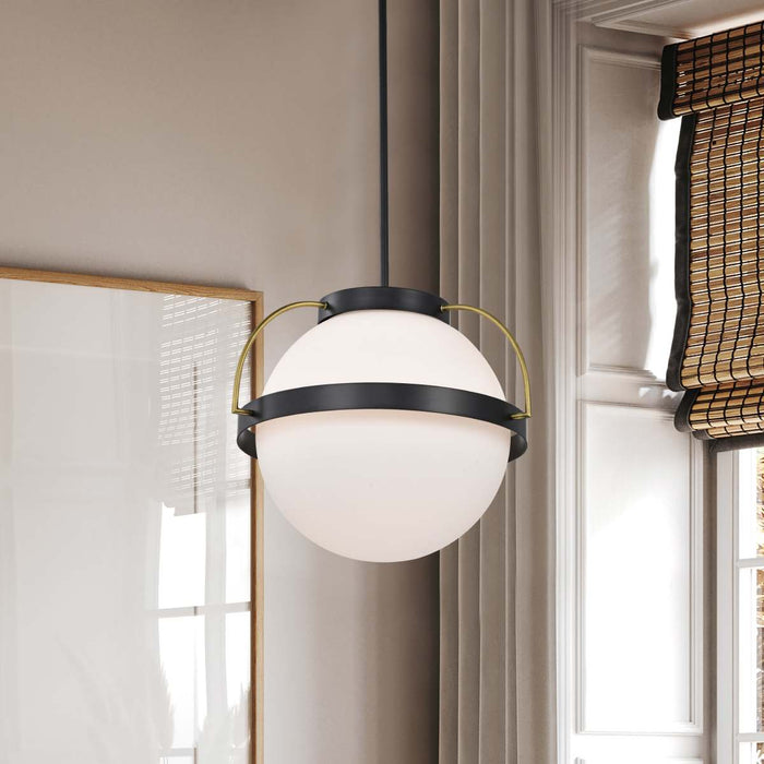 Pendant Nuvo 60-7775 Lakeshore 1 Light Large Pendant - Matte Black & Natural Brass Finish - White Opal Glass Nuvo