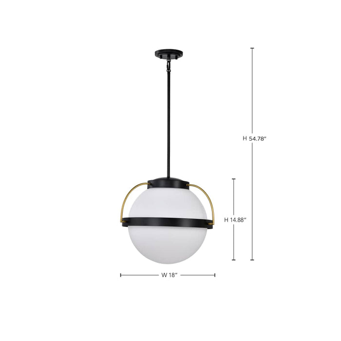 Pendant Nuvo 60-7775 Lakeshore 1 Light Large Pendant - Matte Black & Natural Brass Finish - White Opal Glass Nuvo
