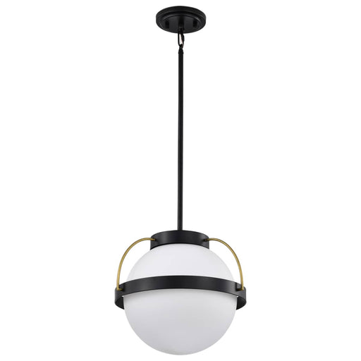 Pendant Nuvo 60-7775 Lakeshore 1 Light Large Pendant - Matte Black & Natural Brass Finish - White Opal Glass Nuvo