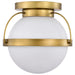 Flush Mount Nuvo 60-7780 Lakeshore 1 Light Small Flush - Natural Brass Finish - White Opal Glass Nuvo