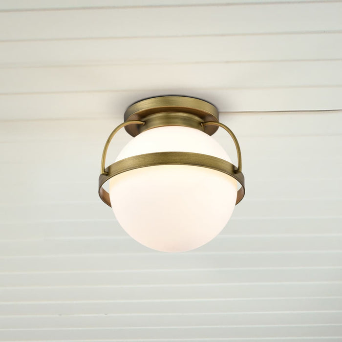 Flush Mount Nuvo 60-7780 Lakeshore 1 Light Small Flush - Natural Brass Finish - White Opal Glass Nuvo