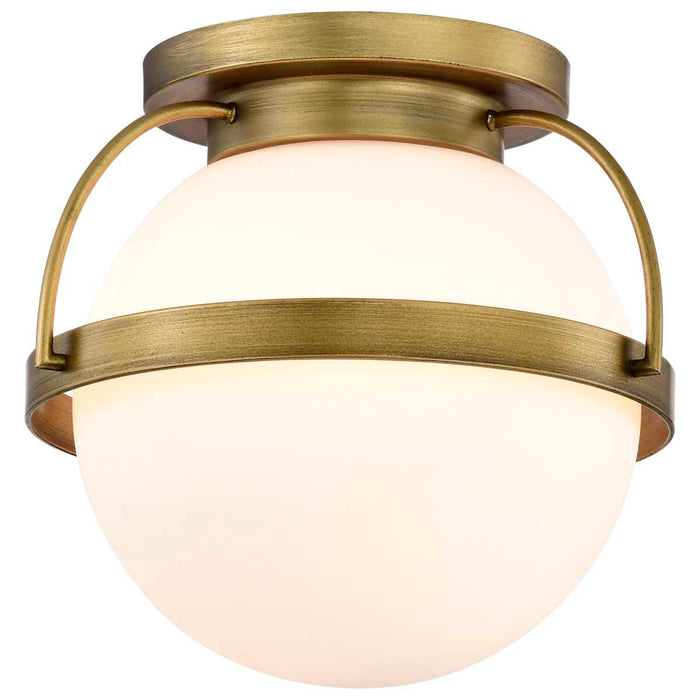 Flush Mount Nuvo 60-7781 Lakeshore 1 Light Medium Flush - Natural Brass Finish - White Opal Glass Nuvo