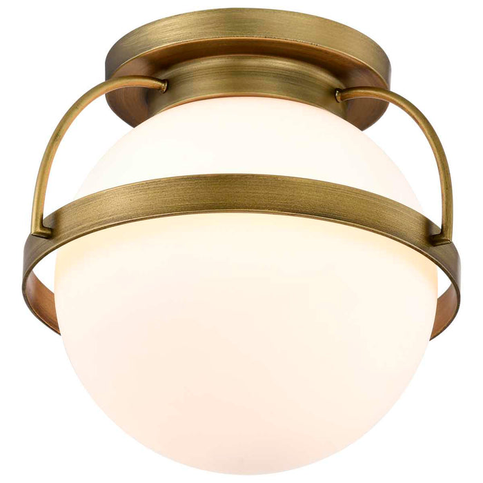 Flush Mount Nuvo 60-7781 Lakeshore 1 Light Medium Flush - Natural Brass Finish - White Opal Glass Nuvo
