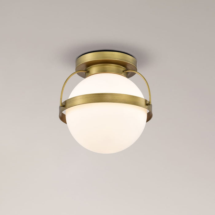 Flush Mount Nuvo 60-7781 Lakeshore 1 Light Medium Flush - Natural Brass Finish - White Opal Glass Nuvo