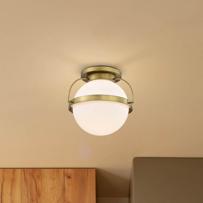 Flush Mount Nuvo 60-7782 Lakeshore 1 Light Large Flush - Natural Brass Finish - White Opal Glass Nuvo