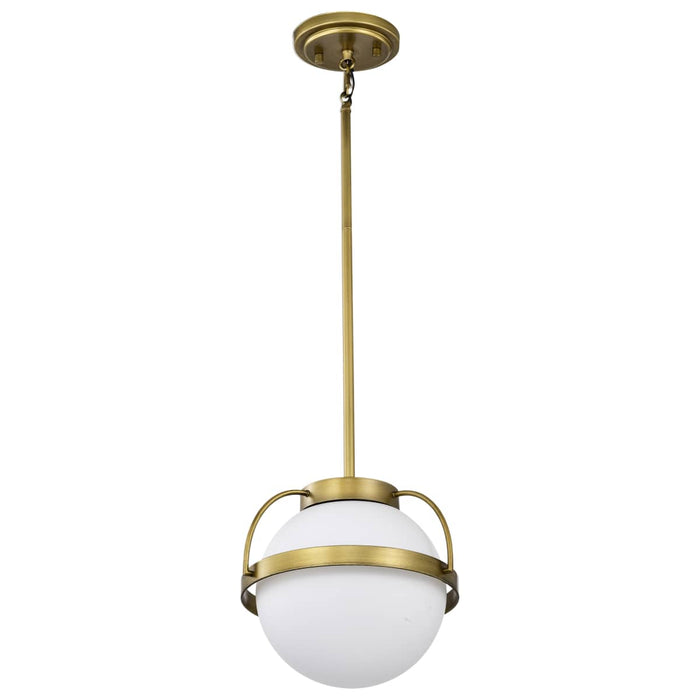 Pendant Nuvo 60-7783 Lakeshore 1 Light Small Pendant - Natural Brass Finish - White Opal Glass Nuvo