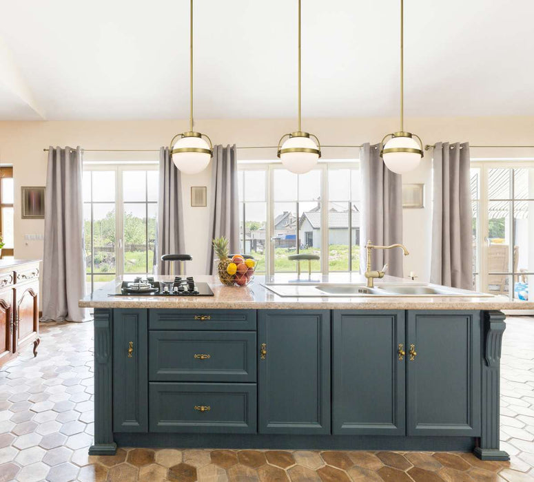 Pendant Nuvo 60-7783 Lakeshore 1 Light Small Pendant - Natural Brass Finish - White Opal Glass Nuvo
