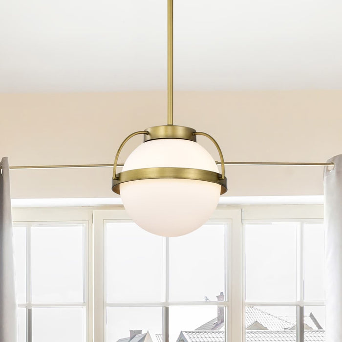 Pendant Nuvo 60-7783 Lakeshore 1 Light Small Pendant - Natural Brass Finish - White Opal Glass Nuvo