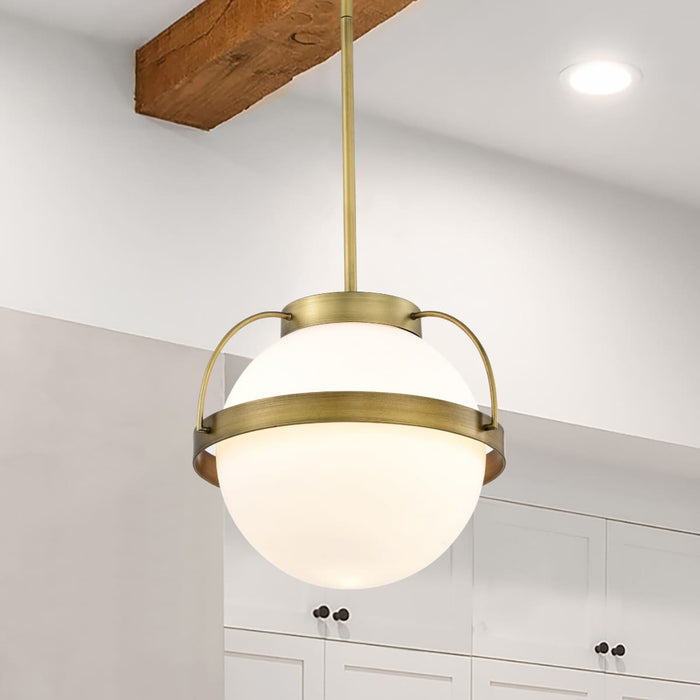 Pendant Nuvo 60-7784 Lakeshore 1 Light Medium Pendant - Natural Brass Finish - White Opal Glass Nuvo